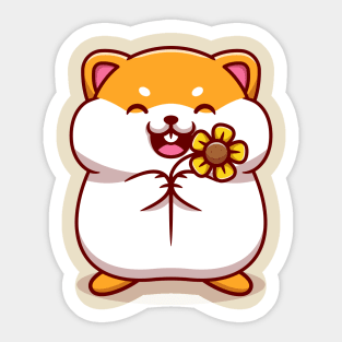 Cute Hamster Holding Sun Flower Cartoon Sticker